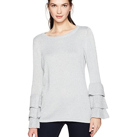 Calvin Klein Tops - Calvin Klein Tri Ruffle Sleeve Silver Metallic Top